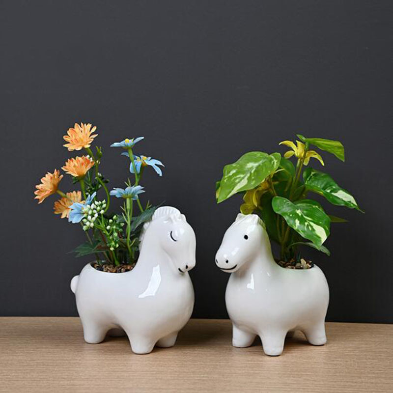 กระถางดอกไม้รูปม้าพอร์ซเลนสีขา - Bonsai Garden Art บทวิจารณ์และราคา