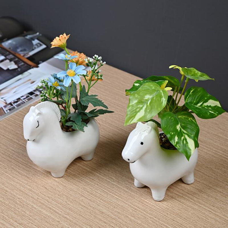 กระถางดอกไม้รูปม้าพอร์ซเลนสีขา - Bonsai Garden Art บทวิจารณ์และราคา